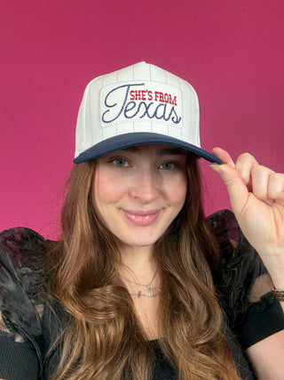 She's From Texas Navy Pinstriped Baseball Hat