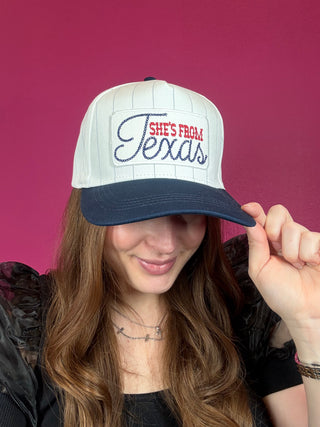 She's From Texas Navy Pinstriped Baseball Hat