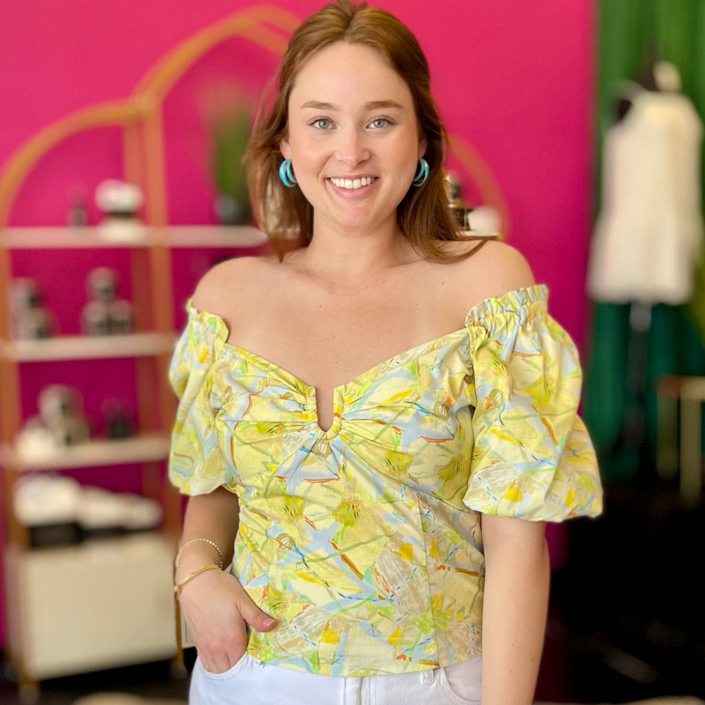 Yellow & Blue Vacay Print Top