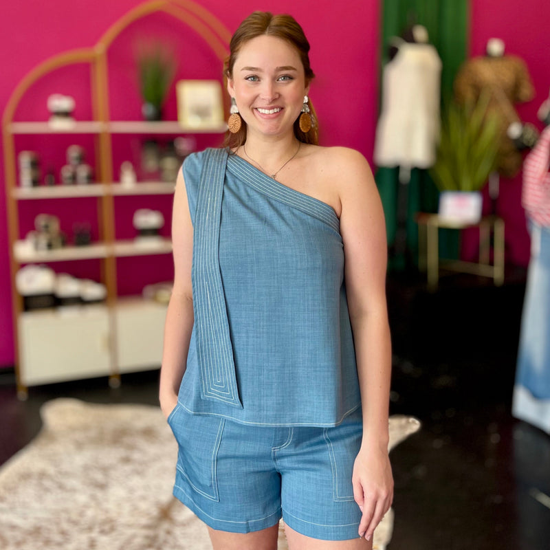 Denim Blue 1 Shoulder Top