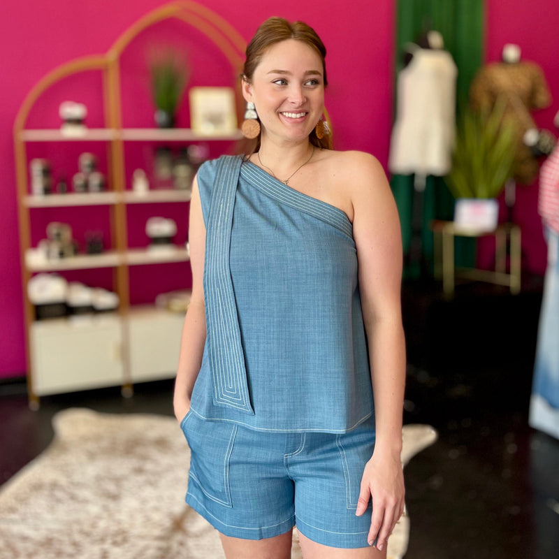 Denim Blue 1 Shoulder Top