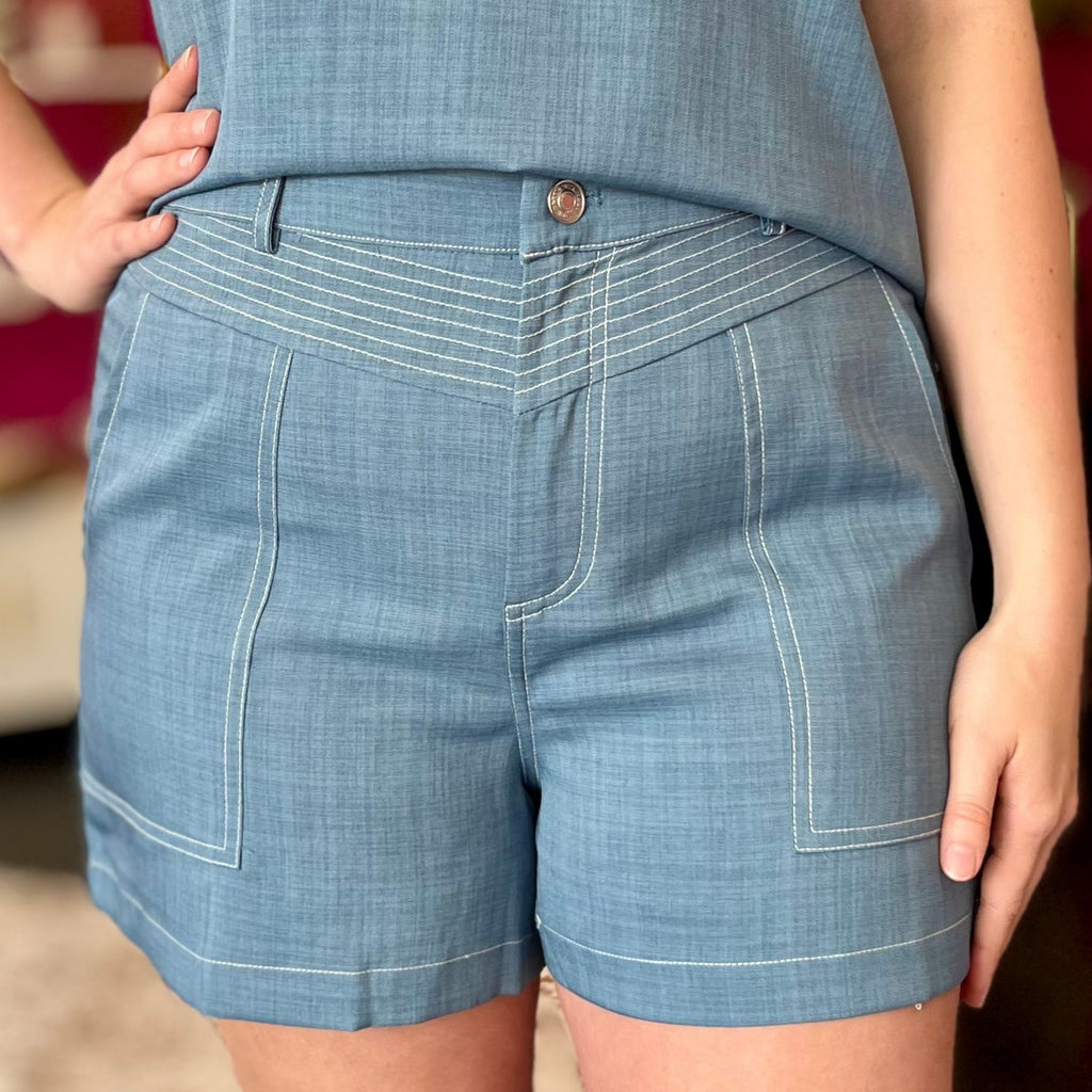 Denim Blue Top Stitch Shorts