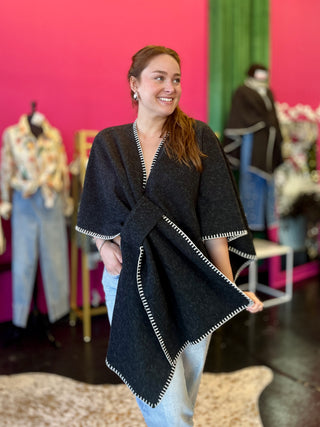 Hayward Charcoal Blanket Poncho