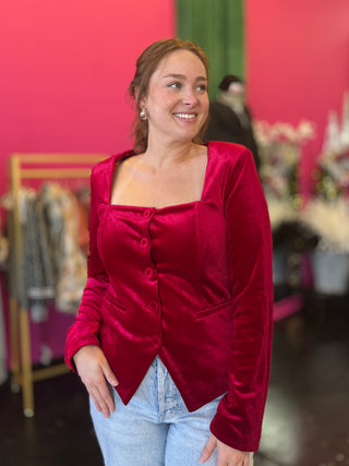Red Velvet Square Neck Top