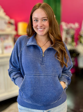 Ellie Navy Quarter Zip Pullover Top