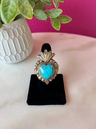 Turquoise Flaming Heart Ring