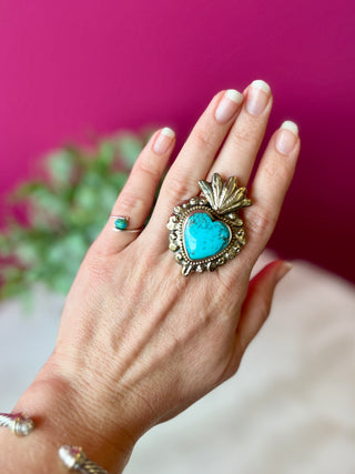 Turquoise Flaming Heart Ring