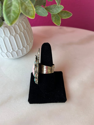 Turquoise & Pink Conch Flaming Heart Ring