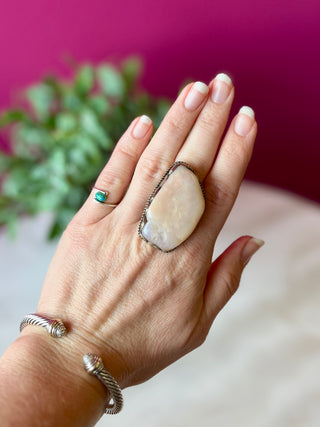 Pink Quartz Stone Silver Ring