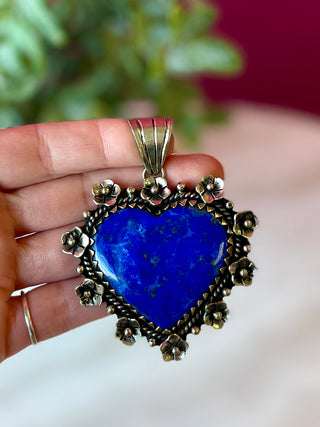 Lapis Flower Large Heart Pendant