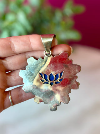 Lapis Flower Large Heart Pendant