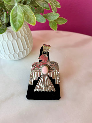 Pink Conch Silver Thunderbird Silver Pendant