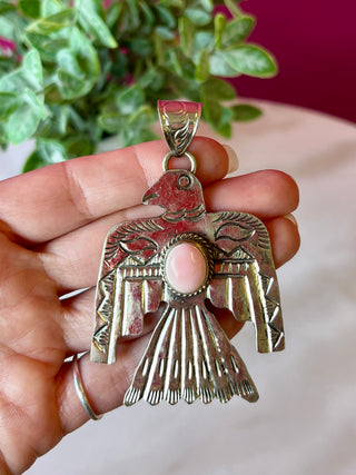 Pink Conch Silver Thunderbird Silver Pendant