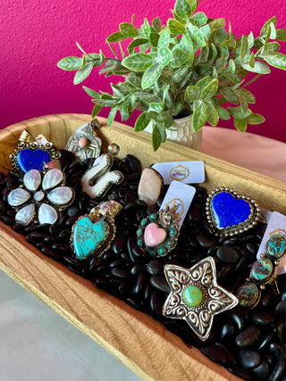 Turquoise & Pink Conch Flaming Heart Ring