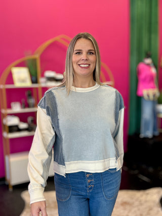 Denim & Sage Color Block Top