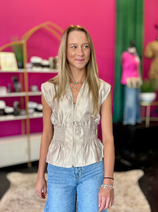 Champagne Smocked Waist Top