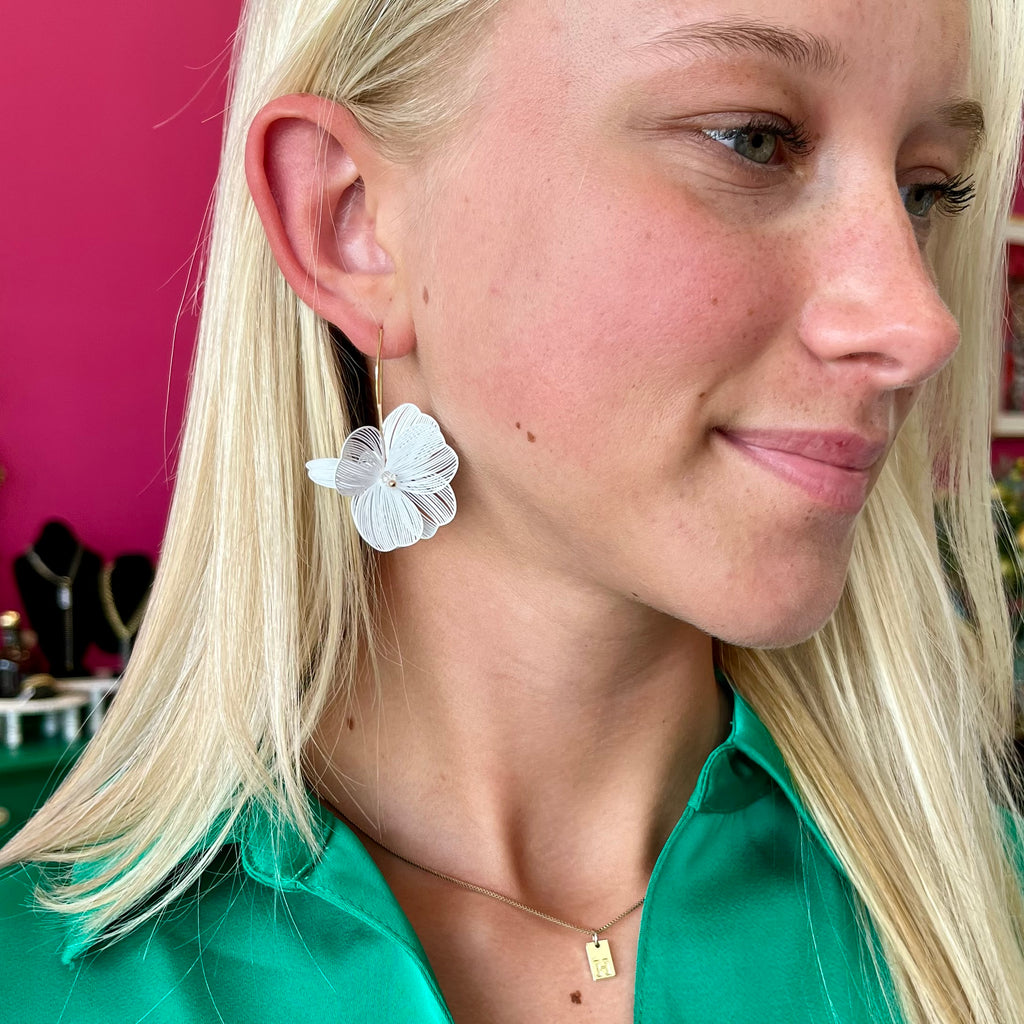 White 3D Flower Earring