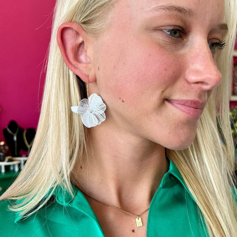 White 3D Flower Earring