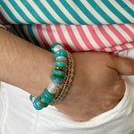 Green Tone & Pearl Disk Stretchy Bracelet