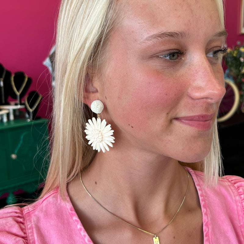 Ivory Raffia Flower Earrings