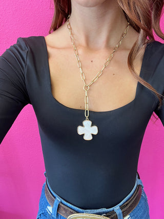 Mother of Pearl Cross Lariat Necklace