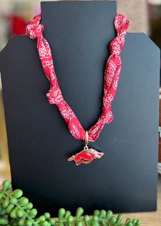 Arkanasas Razorback Scarf Necklace