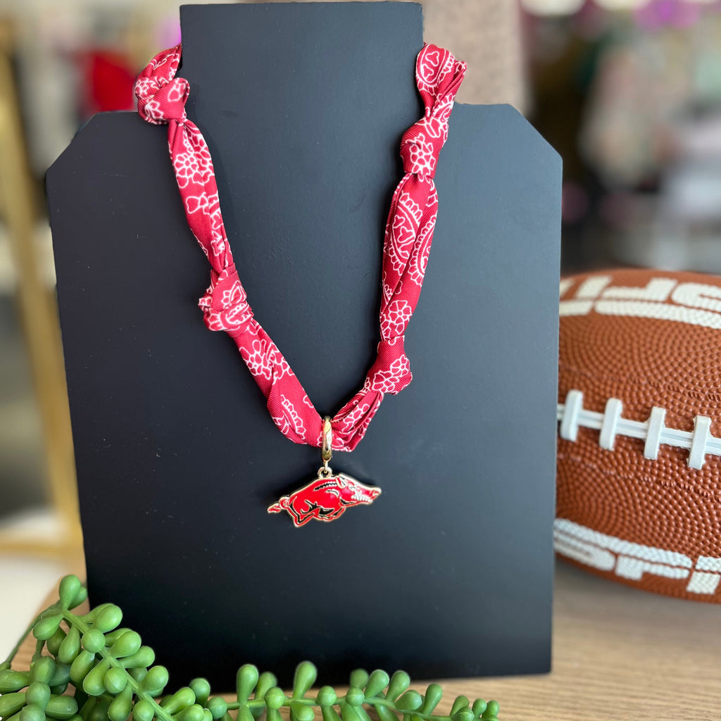 Arkanasas Razorback Scarf Necklace
