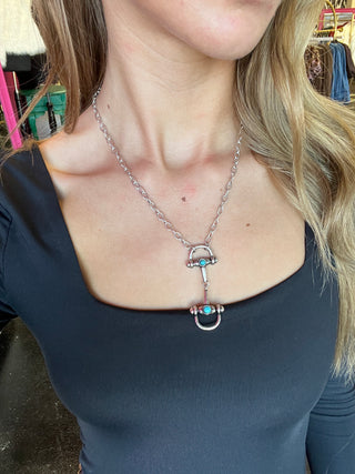 Silver & Turq Horsebit Chain Necklace