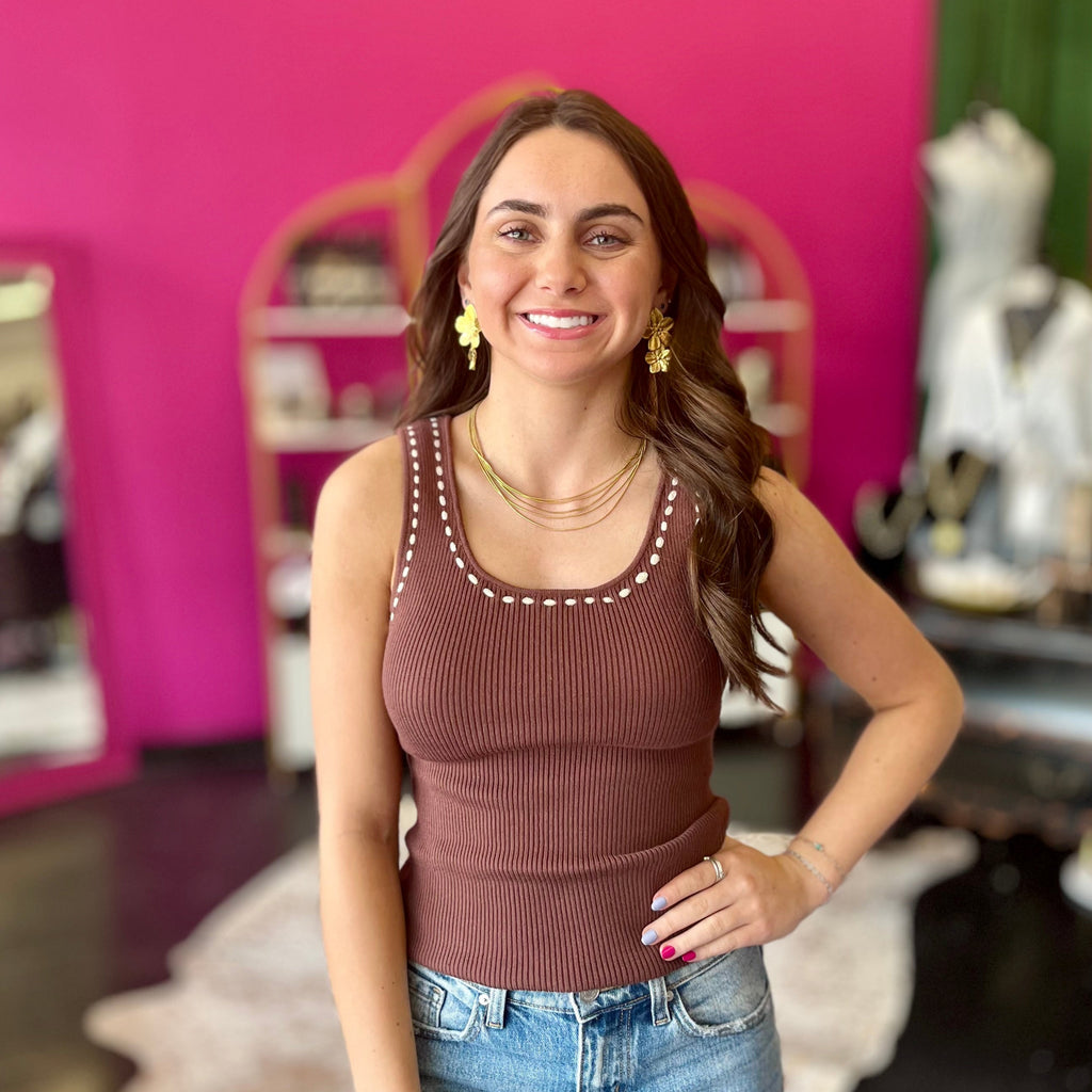 Brown Whipstich Ribbed Tank