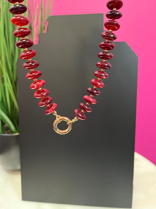 Maroon Disk Bead Necklace