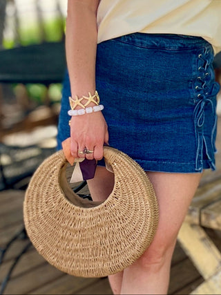 Round Woven Straw Purse