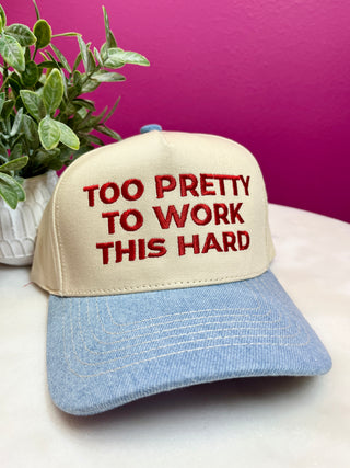 Too Pretty Red & Denim Baseball Hat