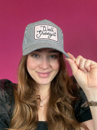 Well Sheeyit Black Striped Baseball Hat