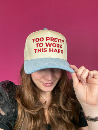 Too Pretty Red & Denim Baseball Hat