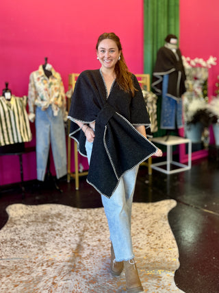 Hayward Charcoal Blanket Poncho