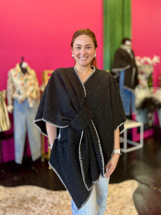 Hayward Charcoal Blanket Poncho