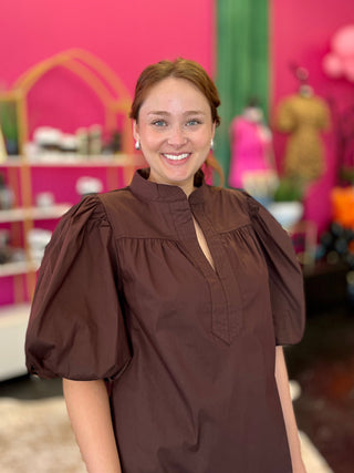 Chocolate Brown Bubble Sleeve Dress