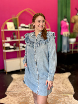 Chambray Denim Ruffle Dress