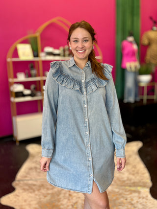 Chambray Denim Ruffle Dress