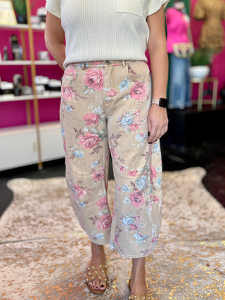 Rose Garden Floral Denim Barrel Jeans