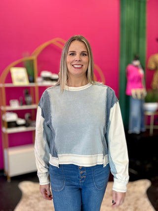 Denim & Sage Color Block Top