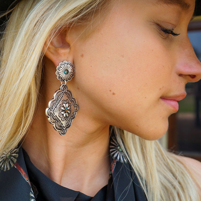 Silver Stamped Diamond Earring