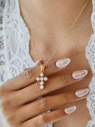 Raimon Gold & Crystal  Dainty Cross Necklace - Water Resistant