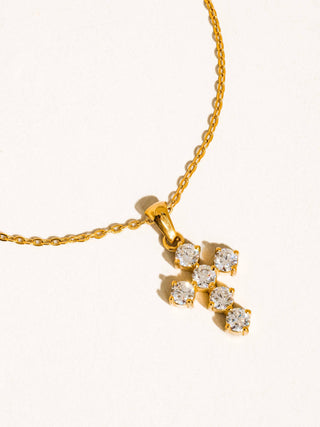 Raimon Gold & Crystal  Dainty Cross Necklace - Water Resistant