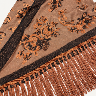 Brown Vintage Floral Fringe Triangular Shawl