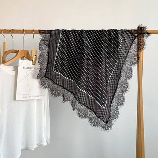 Black Polka Dot & Lace Wild Rag Scarf