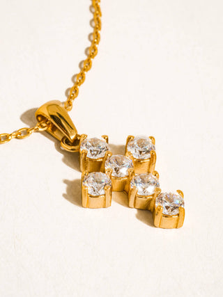 Raimon Gold & Crystal  Dainty Cross Necklace - Water Resistant