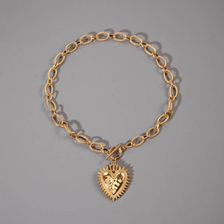 Gold Spiked Heart Chain Necklace
