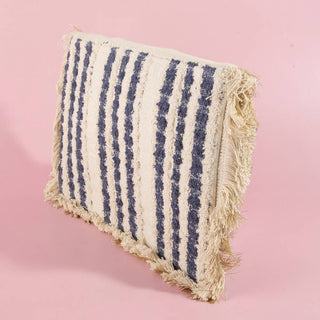 Straw & Navy Beaded Fringe Clutch