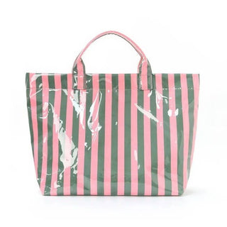 Pink & Green Striped Vinyl Lg Tote Bag